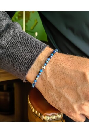 Silbernes Herrenarmband mit blauem Achat und Lapisstein - 6