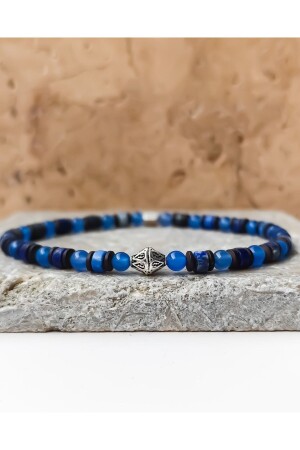 Silbernes Herrenarmband mit blauem Achat und Lapisstein - 7