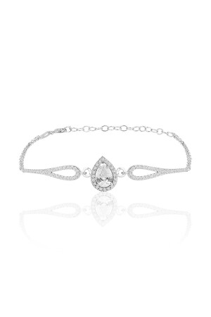 Silbernes Rhodium-Zirkonstein-Diamant-Tropfenarmband SGTL12219WHITE - 4