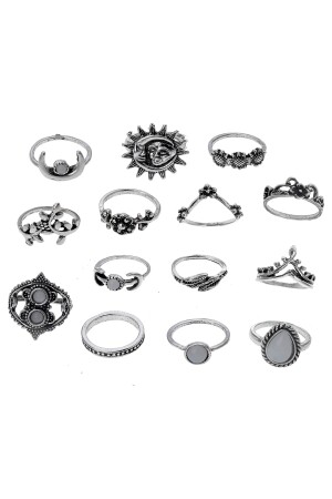 Silbernes Ringset mit mehreren Ringen - 4