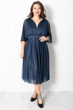 Silbriges Tüll-Abendkleid Marineblau Fhm902 - 1