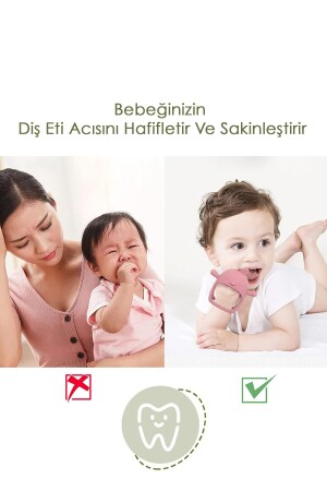 Silikon Bebek Diş Kaşıyıcı - Diş Kaşıma Eldiveni Yenidoğan Dişlik Pembe - 6