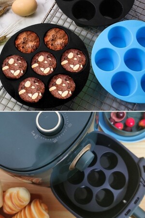 ® Silikon Fırın Ve Airfryer Yuvarlak Pişirme Matı 20 Cm Kırmızı Ve 7 Gözlü Airfry Cupcake Kabı PRA-8321797-7759 - 4