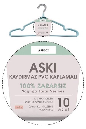 Silikon Kaplamalı Elbise Askısı 10 Lu Metal Kıyafet Askısı Kaymaz Tel Elbise Askısı silikonluaskı - 9