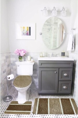 MNZ-Silver 3 قطع المرحاض مجموعة الخشب الفضة - Sermat