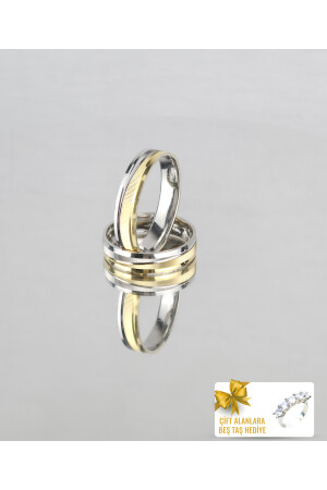 Silver Lines Harmony Ring Ehering aus 925er Sterlingsilber, Verlobungs- und Versprechensring, Fünf-Steine-Geschenk für Paare beim Kauf von TWEMAL000038 - 2
