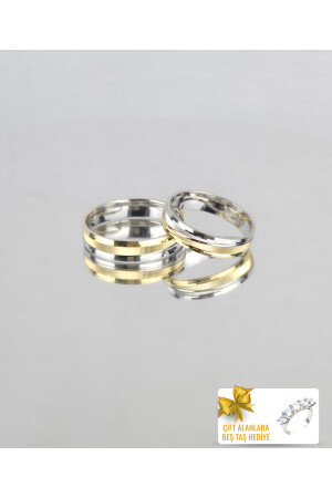 Silver Lines Harmony Ring Ehering aus 925er Sterlingsilber, Verlobungs- und Versprechensring, Fünf-Steine-Geschenk für Paare beim Kauf von TWEMAL000038 - 1