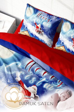 Silvester-Bettbezug-Set (mit elastischen Laken), Doppelbett, 100 % Baumwollsatin, blauer Schnee, MONOHOME41199 - 5