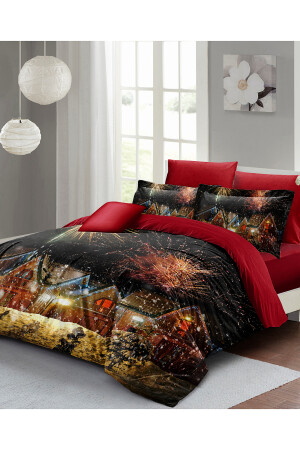 Silvester-Bettbezug-Set (mit elastischen Laken), Doppelbett, 100 % Baumwollsatin, Nights Houses monohome41694 - 3