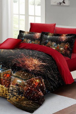 Silvester-Bettbezug-Set (mit elastischen Laken), Doppelbett, 100 % Baumwollsatin, Nights Houses monohome41694 - 4