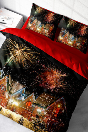 Silvester-Bettbezug-Set (mit elastischen Laken), Doppelbett, 100 % Baumwollsatin, Nights Houses monohome41694 - 5