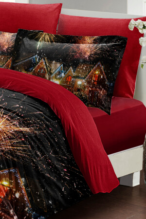 Silvester-Bettbezug-Set (mit elastischen Laken), Doppelbett, 100 % Baumwollsatin, Nights Houses monohome41694 - 6