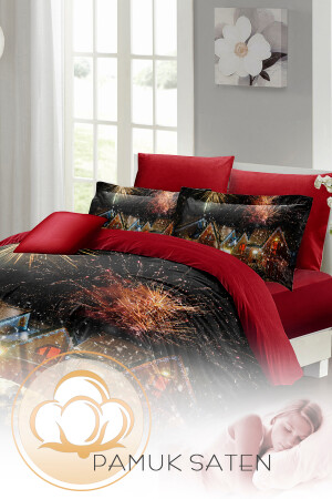 Silvester-Bettbezug-Set (mit elastischen Laken), Doppelbett, 100 % Baumwollsatin, Nights Houses monohome41694 - 7