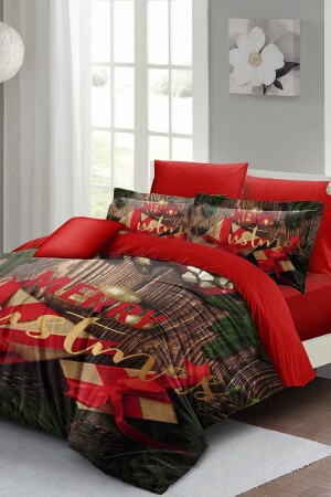 Silvester-Bettbezug-Set (mit elastischen Laken), Doppelbett, 100 % Baumwollsatin, Rot, Geschenk MONOHOME41175 - 3