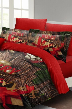 Silvester-Bettbezug-Set (mit elastischen Laken), Doppelbett, 100 % Baumwollsatin, Rot, Geschenk MONOHOME41175 - 5