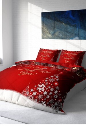 Silvester-Bettbezug-Set (mit elastischen Laken), Doppelbett, 100 % Baumwollsatin, Rot, NY MONOHOME41359 - 3