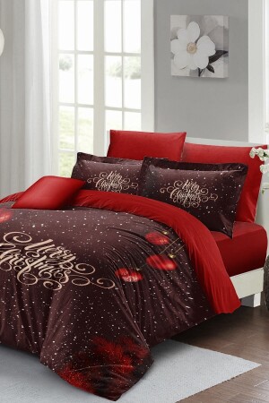 Silvester-Bettbezug-Set (mit elastischen Laken), Doppelbett, 100 % Baumwollsatin, rote Kugel, MONOHOME40789 - 1