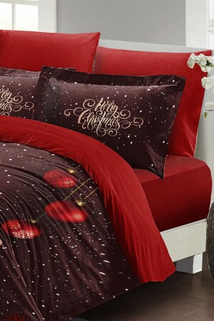 Silvester-Bettbezug-Set (mit elastischen Laken), Doppelbett, 100 % Baumwollsatin, rote Kugel, MONOHOME40789 - 3