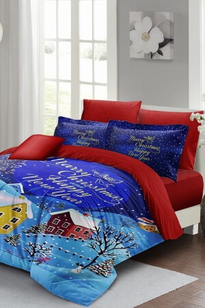 Silvester-Bettbezug-Set (mit elastischen Laken), Doppelbett, 100 % Baumwollsatin, Schnee, Weihnachten, MONOHOME40802 - 1