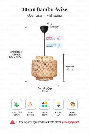 Sinnerlig Bambus-Kronleuchter 30 cm – skandinavisch, modern, böhmisch, Rattan-Kronleuchter – Beleuchtung - 6