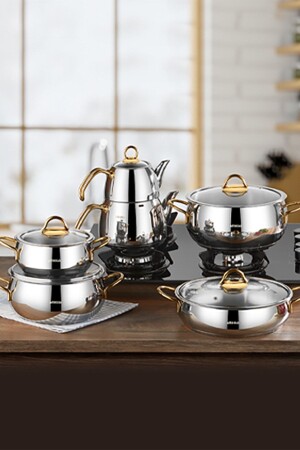 Sirius Gold Saplı Indüksiyon Tabanlı Paslanmaz Çelik 16 Parça Çeyiz Tencere Seti SIR-1302 - Amboss