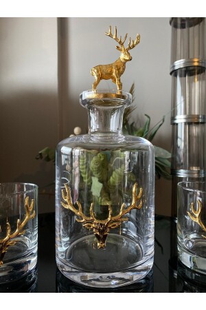 Şişe Dekoratif Geyikli Sürahi Karaf Yılbaşı Sunum Geyik Kapaklı Gold Şişe - Jurjum