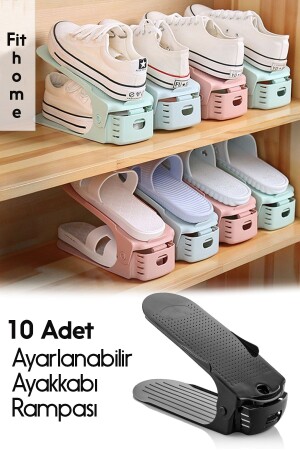 Siyah 10 Adet Ayakkabılık Düzenleyici Ayakkabı Rampası Ayakkabılık Organizeri 10 Parça Plastik - 1