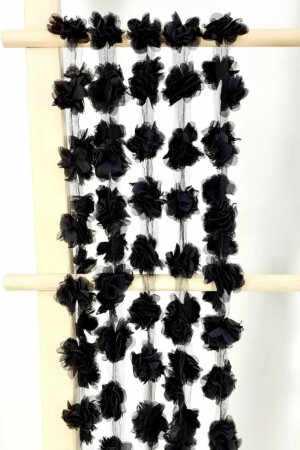 Siyah 1m Gül Lazer Kesim Çiçek 12-13 Adet Organze Tül Kenar Süsü Tekstil Tasarım Kumaşı Yapay Süs - 1