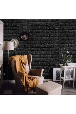 Siyah 3d Dekoratif Kendinden Yapışkanlı Duvar Kağıdı Kaplama Paneli Nw06 - 5