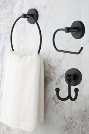MNZ-Black Open Toilet Roll Holder / Ring Towel Holder / Cutlery Bathrobe Holder مجموعة من 3 2317 - ERFAHOME