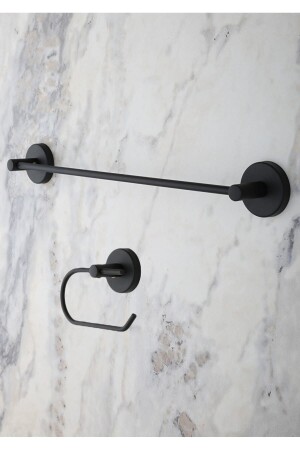 MNZ-Black Open Toilet Roll Holder / Long Towel Holder Set من 2 عام 1922 - ERFAHOME