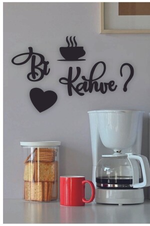 Siyah Ahşap Bi Kahve Mutfak Duvar Dekoru - Mutfak Duvar Süsü Lazer Kesim 35x30 Tablo - Storhome