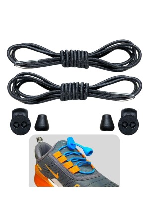 Siyah Akıllı Bağcık- Pratik Lastikli Ayakkabı Bağcığı- Spor- Çocuk- Klasik Ve Bot Bağcığı- 1 Çift - 1