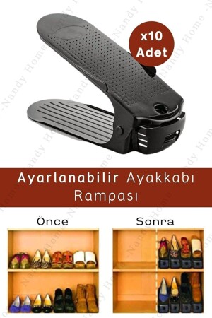 Siyah Ayarlanabilir 4 Kademeli Ayakkabı Rampası 10'lu Set - Nandy Home