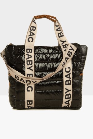 Siyah Baby Bag Kolonlu Nakışlı Puf Anne Bebek Çantası M000008049 - 3