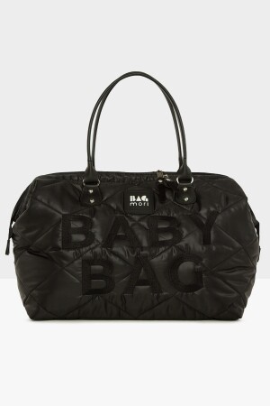 Siyah Baby Bag Nakışlı Puf Şişme Anne Bebek Bakım Çanta M000006904 - 3