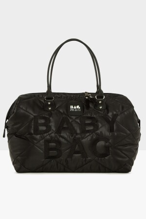 Siyah Baby Bag Nakışlı Puf Şişme Anne Bebek Bakım Çanta M000006904 - 2