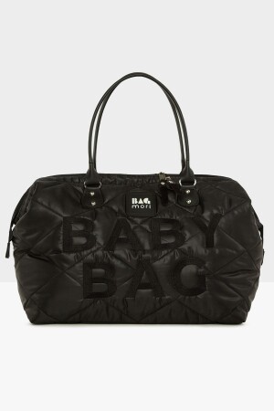 Siyah Baby Bag Nakışlı Puf Şişme Anne Bebek Bakım Çanta M000006904 - 1