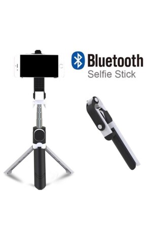Siyah-beyaz Bluetooth Kumandalı Selfie Çubuğu-tripod Vlog Monopod Telefon Tutucu - 1