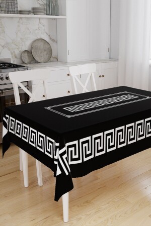 Siyah Beyaz Kilit Desen Baskılı Dertsiz Leke Tutmaz Masa Örtüsü Sofra Bezi - Else Halı