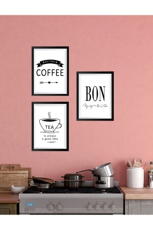 Siyah Çerçeve Görünümlü Coffe Bon Tea Duvar Dekoru Mutfak Konsepti Kahve Köşesi için Tablo 15x20 Set - 4