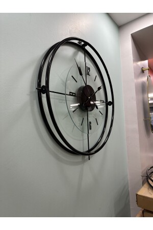 Siyah Çiftçember Camlı Seri - 60 Cm -(QAURTZ MEKANİZMALI) Modern Dekoratif Camlı Metal Duvar Saati - 1
