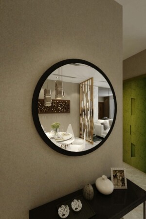 Siyah Dekoratif Yuvarlak Antre Hol Koridor Duvar Salon Mutfak Banyo Wc Ofis Aynası 45 Cm - 1