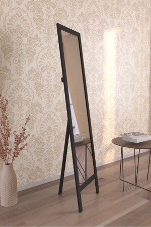 Siyah Doğal Ahşap Ayaklı Boy Aynası 145x40cm - 2