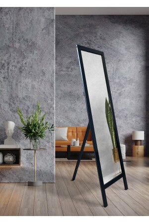 Siyah Doğal Ahşap Ayaklı Boy Aynası 145x40cm - 4