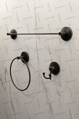 Siyah Ekonomik 3'lü Banyo Seti, Montajlı Set, Ikili Bornozluk - Uzun Havluluk - Yuvarlak Havluluk P3180S7961 - Milenay