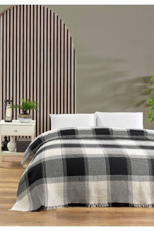 Siyah Ekose Gunes Model - Çift Kişilik Pike 200x230 - Rebeka