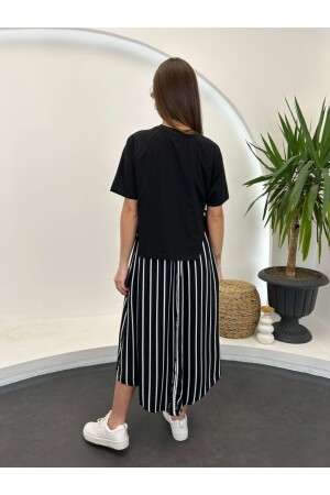 Siyah Eteği Çizgi Desen Salaş Elbise - 4
