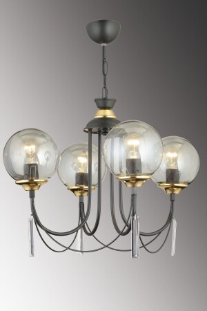 Siyah Gelincik 4'lü Füme Top Camlı Lüks Yukarı Bakan Kristal Taşlı Avize SNSZ8111080 - SONSUZ AYDINLATMA&AVİZE