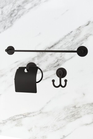 MNZ-Black Wide Cover Toilet Napkin Holder / Long Towel Holder / Robe Hook حمام المجموعة - Ug Home